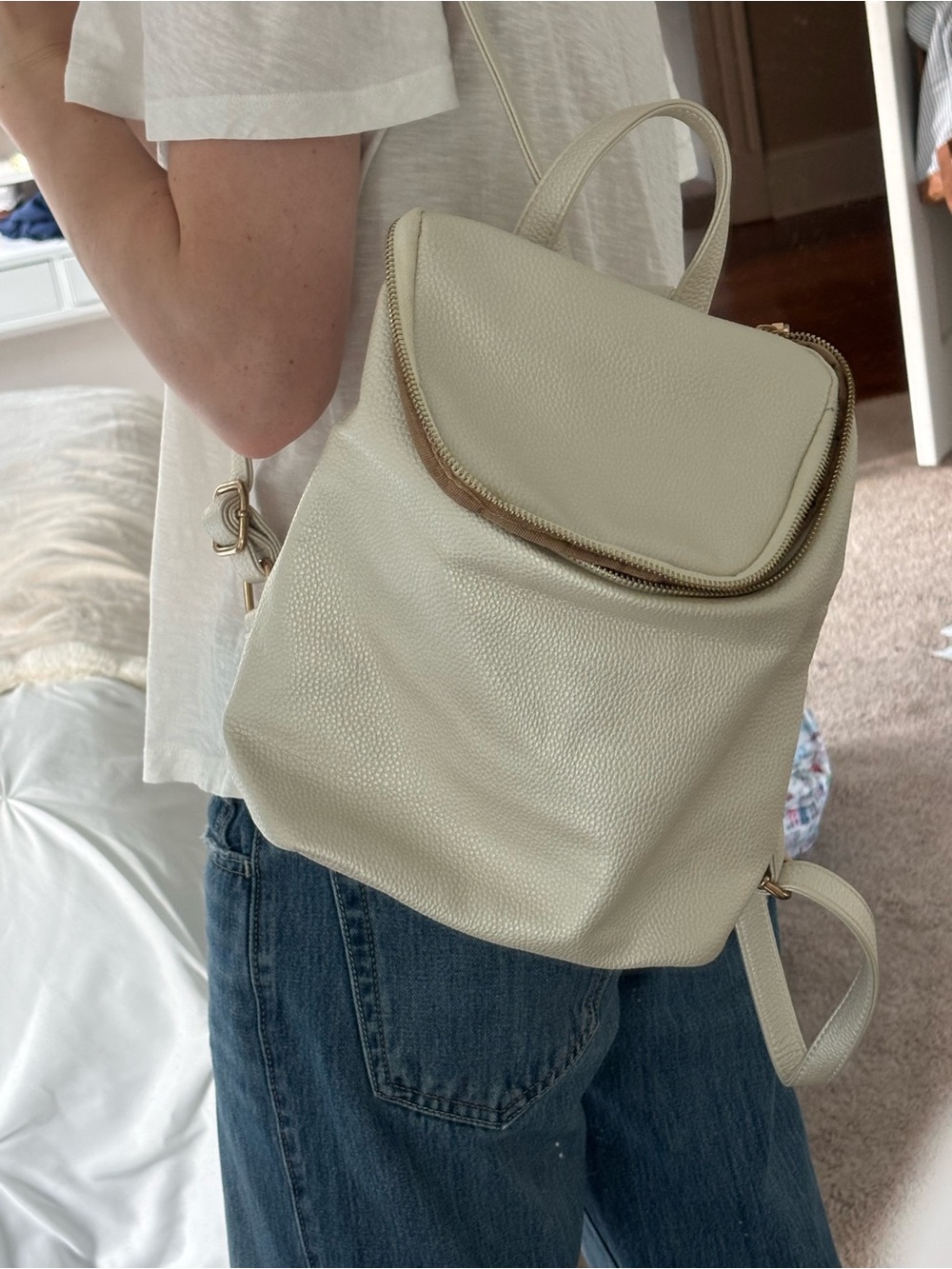 Cream backpack purse